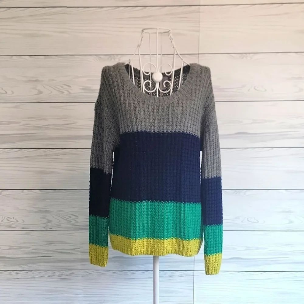 J.C Penny Wool Blend Colorful Striped Women's Pullover Sweater Size L